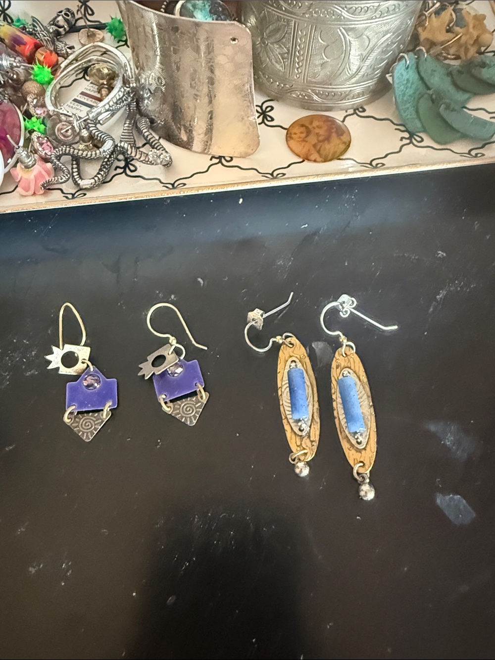 Handcrafted Purple and Blue Drop Earrings Set - Women's Fashion Jewelry